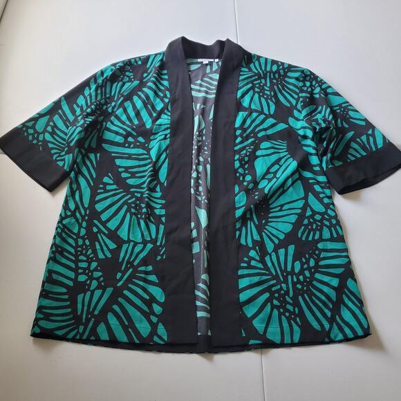 Chicos Kimono Jacket Womens L/XL Black Green Abstract Print Open Front Cardigan - Picture 1 of 7